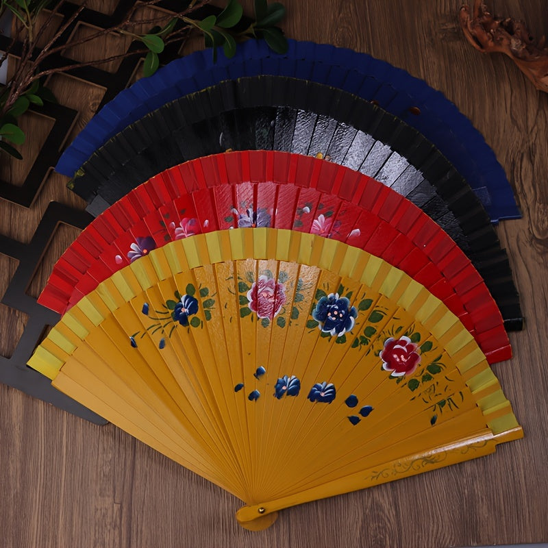 Wooden Folding Fan for Dancing and Home Decor with Printed Design