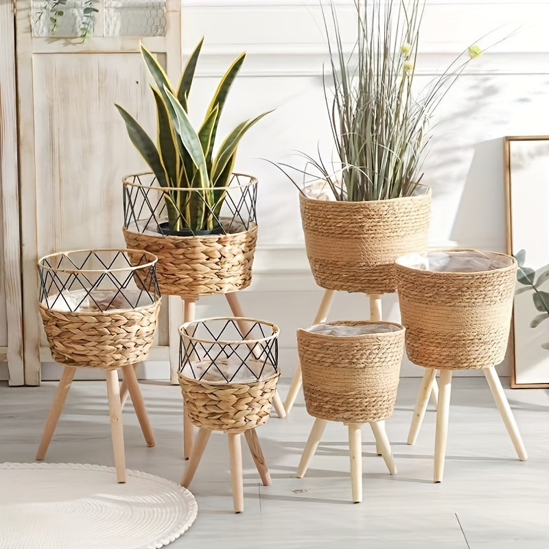 Set of 3 Seagrass Plant Baskets with Brackets Indoor Outdoor Rattan Classic