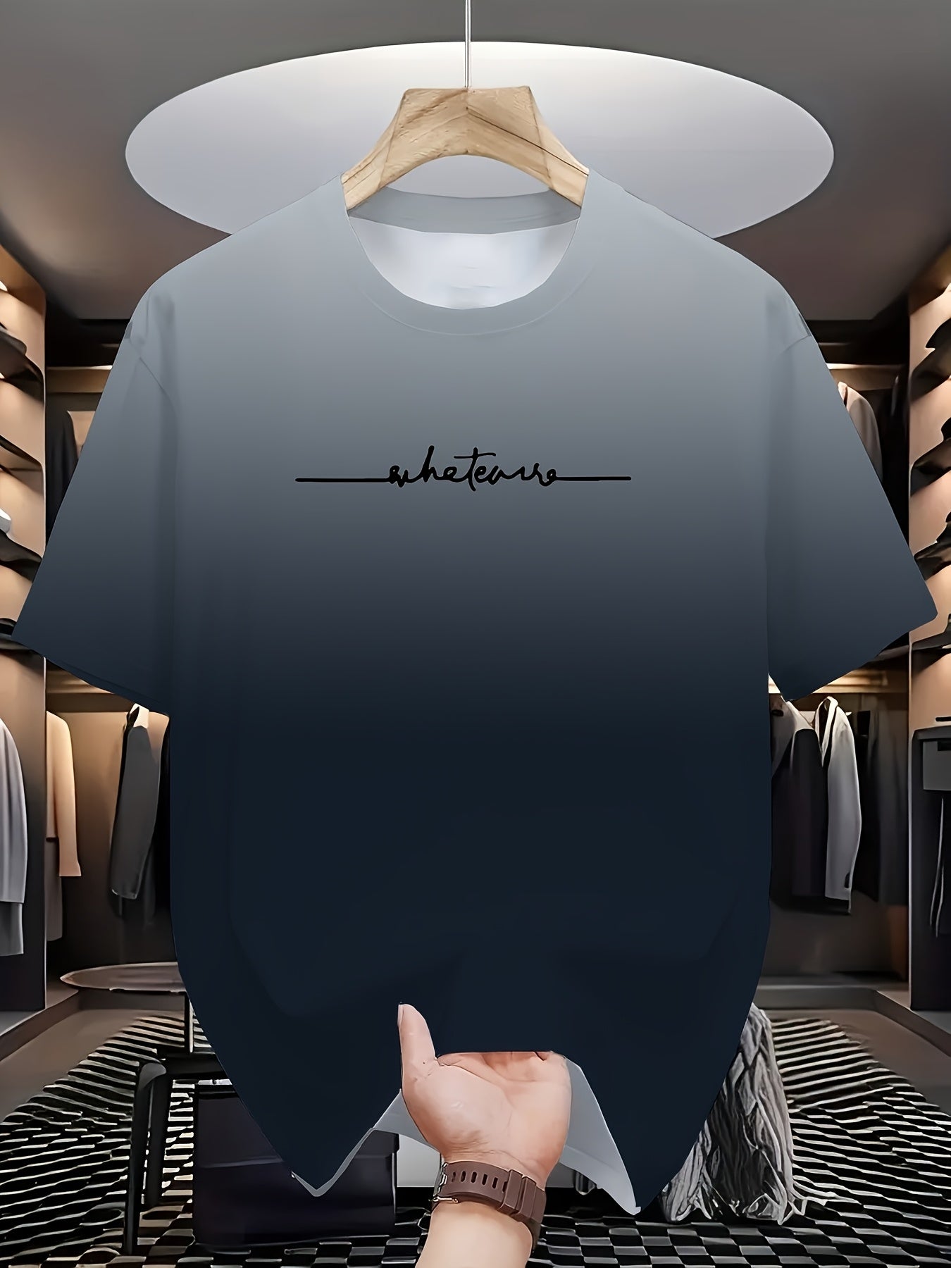 Plus Size Men's Ombre Sweatsuit Set with Crew Neck T-Shirt and Drawstring Pants