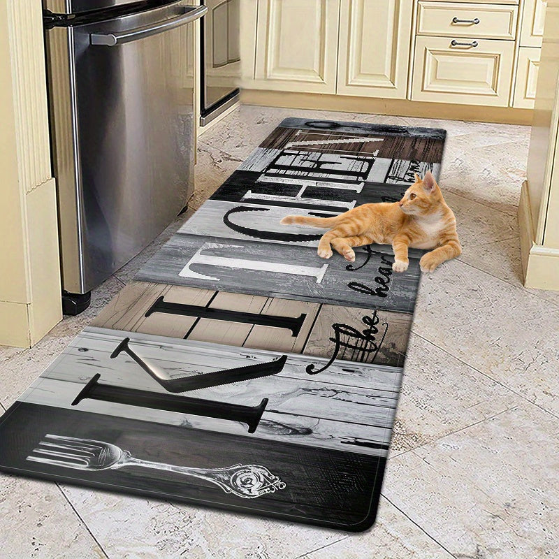 Cozy Patchwork Plank Kitchen Mat Non-Slip Easy-Clean Polyester Rug for Living Room Bedroom Dining