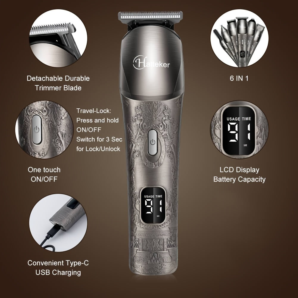 Мужской набор для ухода за собой 6-в-1, беспроводной, перезаряжаемый через USB, для всех потребностей в уходе