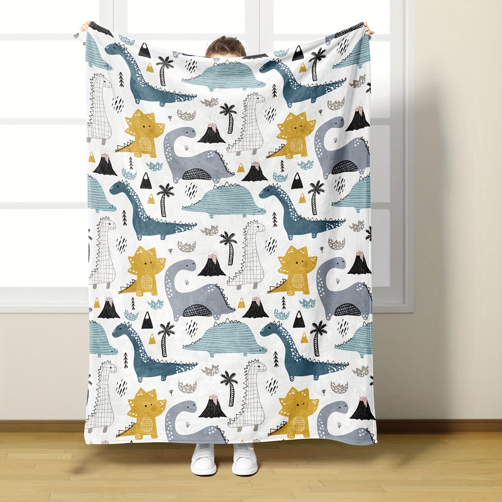 Kids Dinosaur Pattern Flannel Throw Blanket Soft Polyester Cuddle Blanket