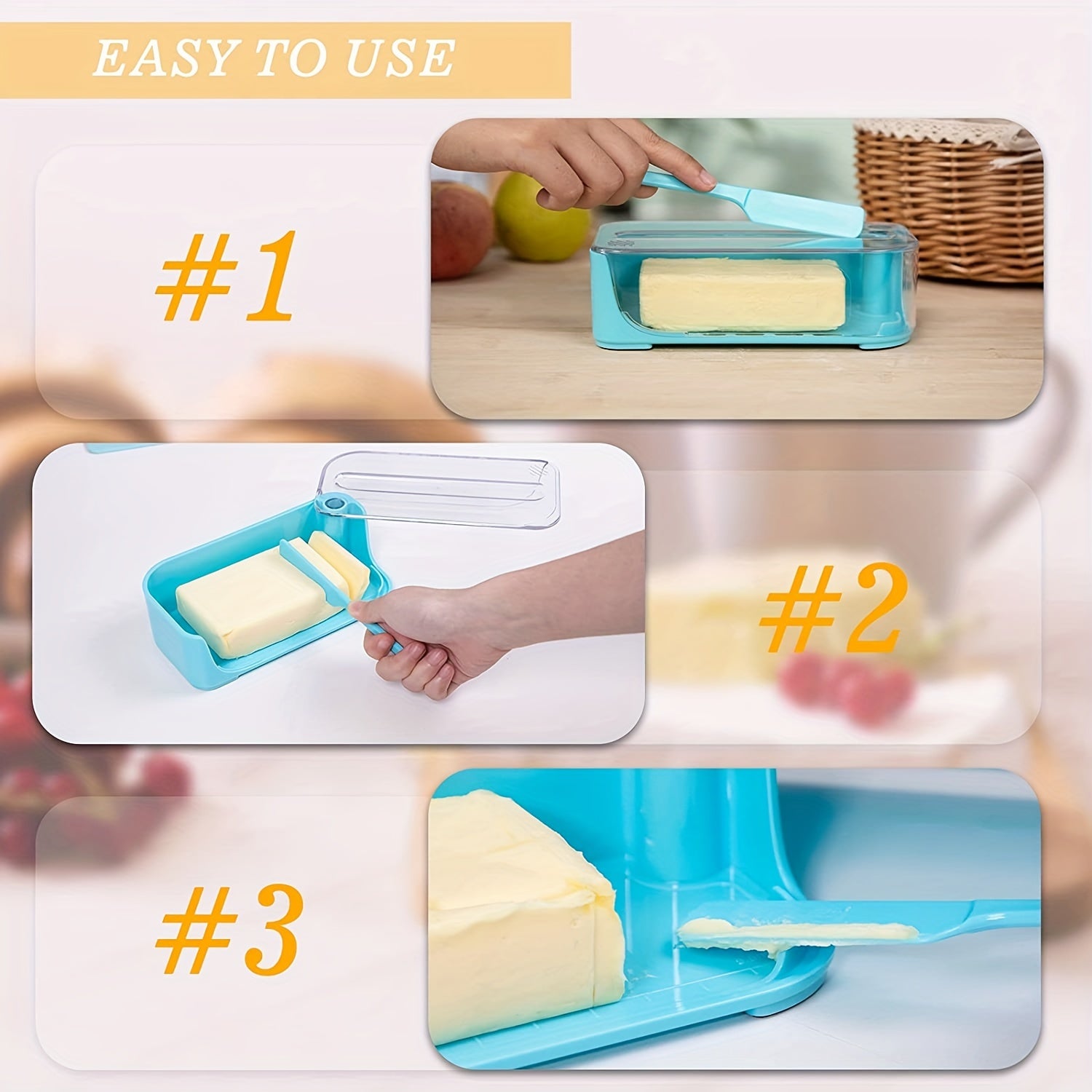 Plastic Butter Dish with Cover and Knife, Kitchen Storage Container