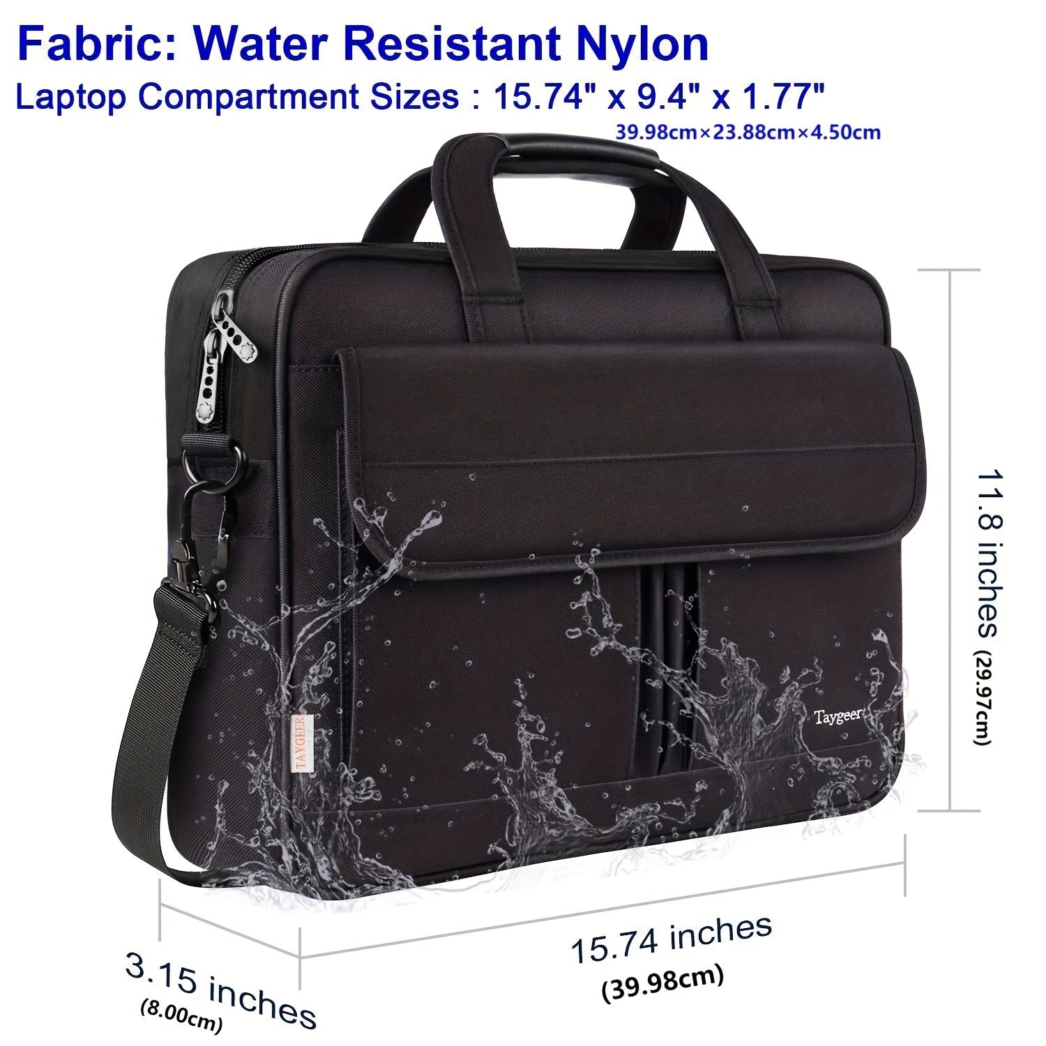 15.6-Inch Black Laptop Briefcase for Men and Women with Adjustable Strap and Multi-Compartment Organizer