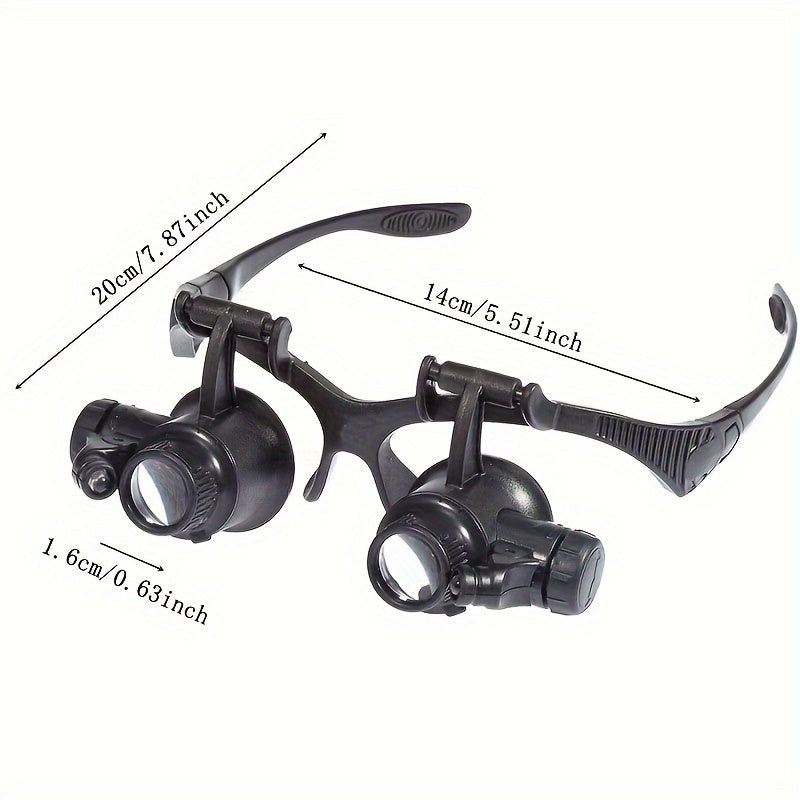 Headband Magnifier Glasses Set with 10X 15X 20X 25X Lenses LED Light Hands-Free Loupe Visor for Jewelry Crafts Reading