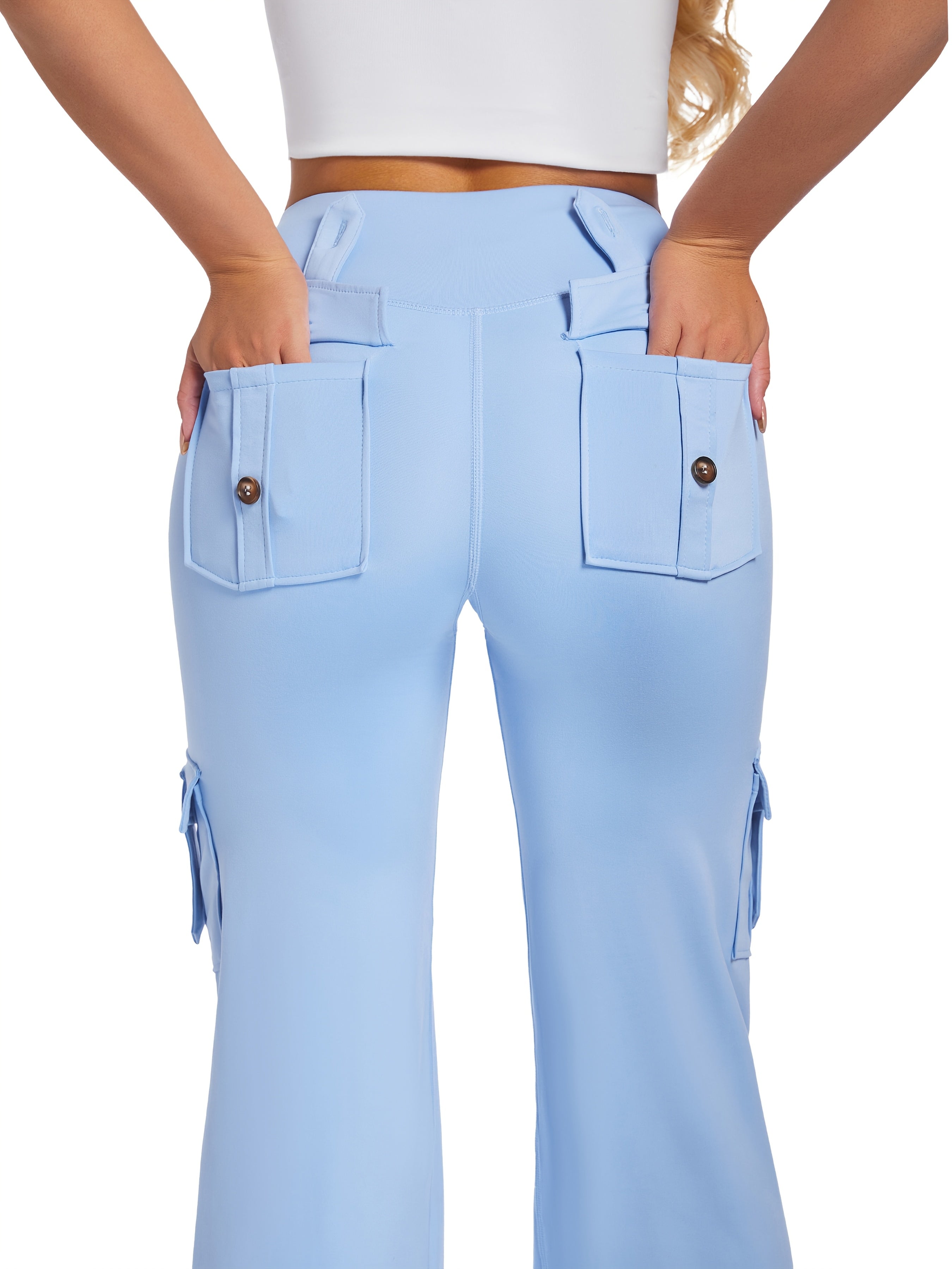 Pantalones de yoga de cintura alta con bolsillos cargo para mujer, talla plus, transpirables y con estiramiento