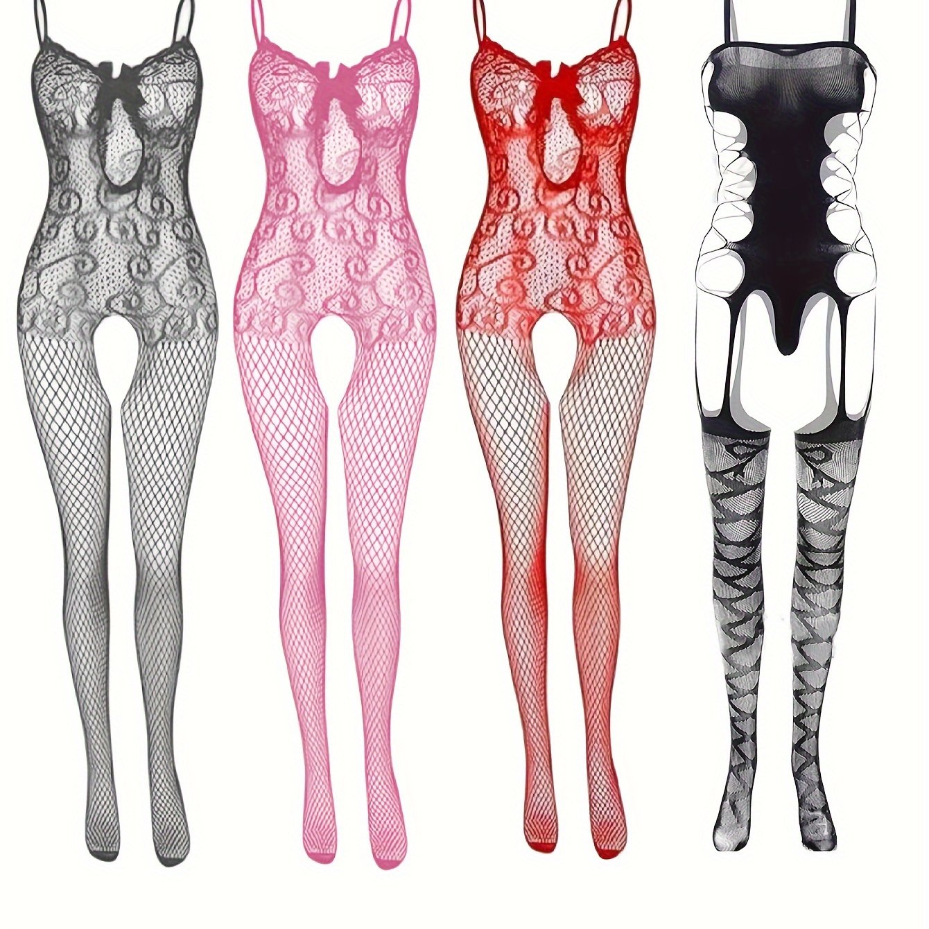 Conjunto de lencería de bodystocking sin mangas de malla para mujer
