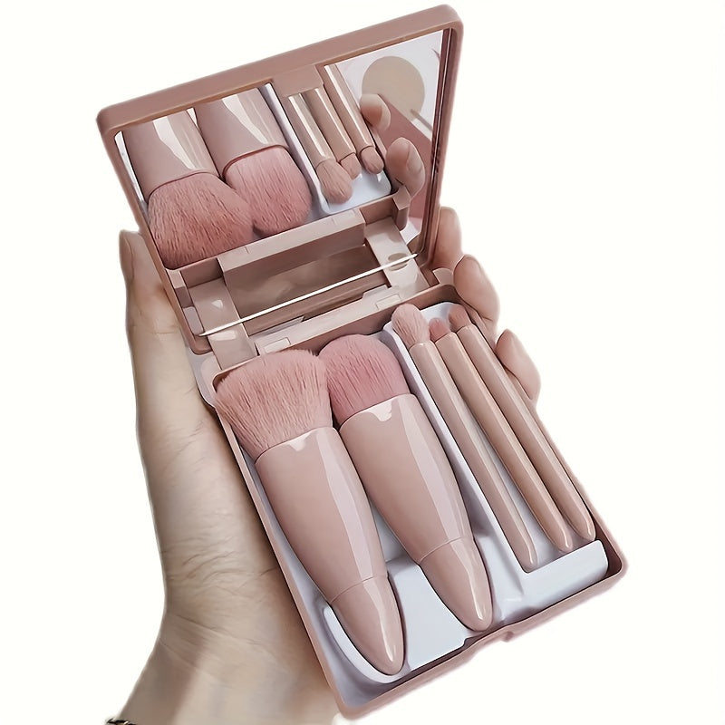 5Pcs Makeup Brush Set Nylon Bristles with Mirror Easy To Clean
