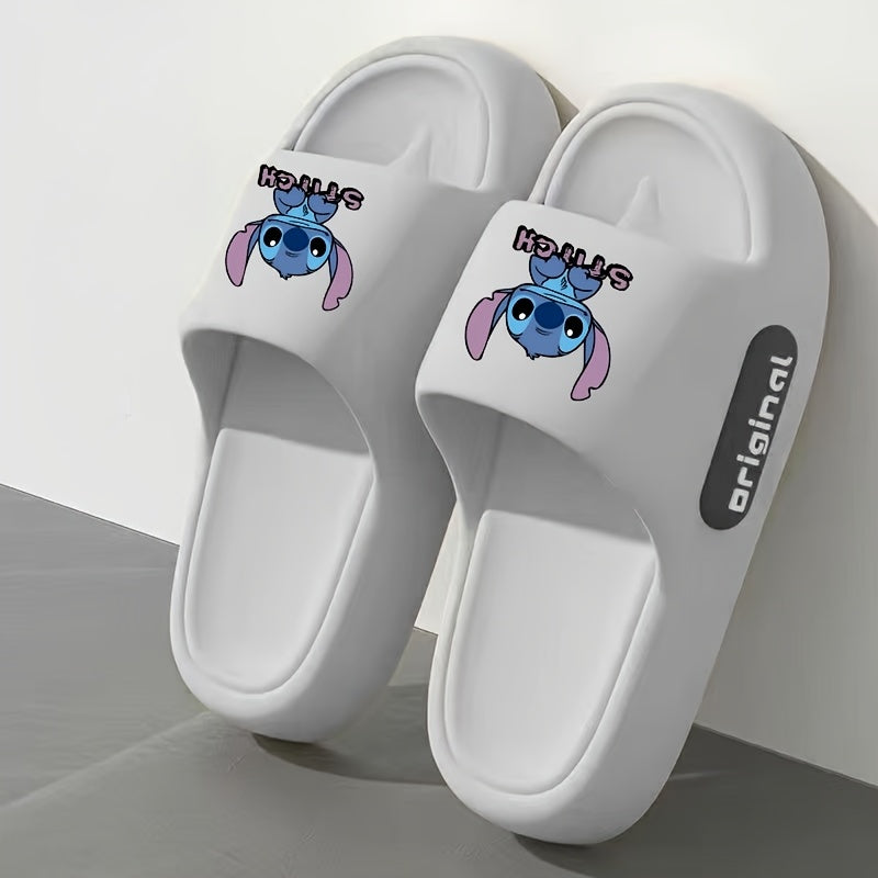 Kids Plush Slip-On Slippers, Cute Cartoon Print, Indoor Comfort, EVA