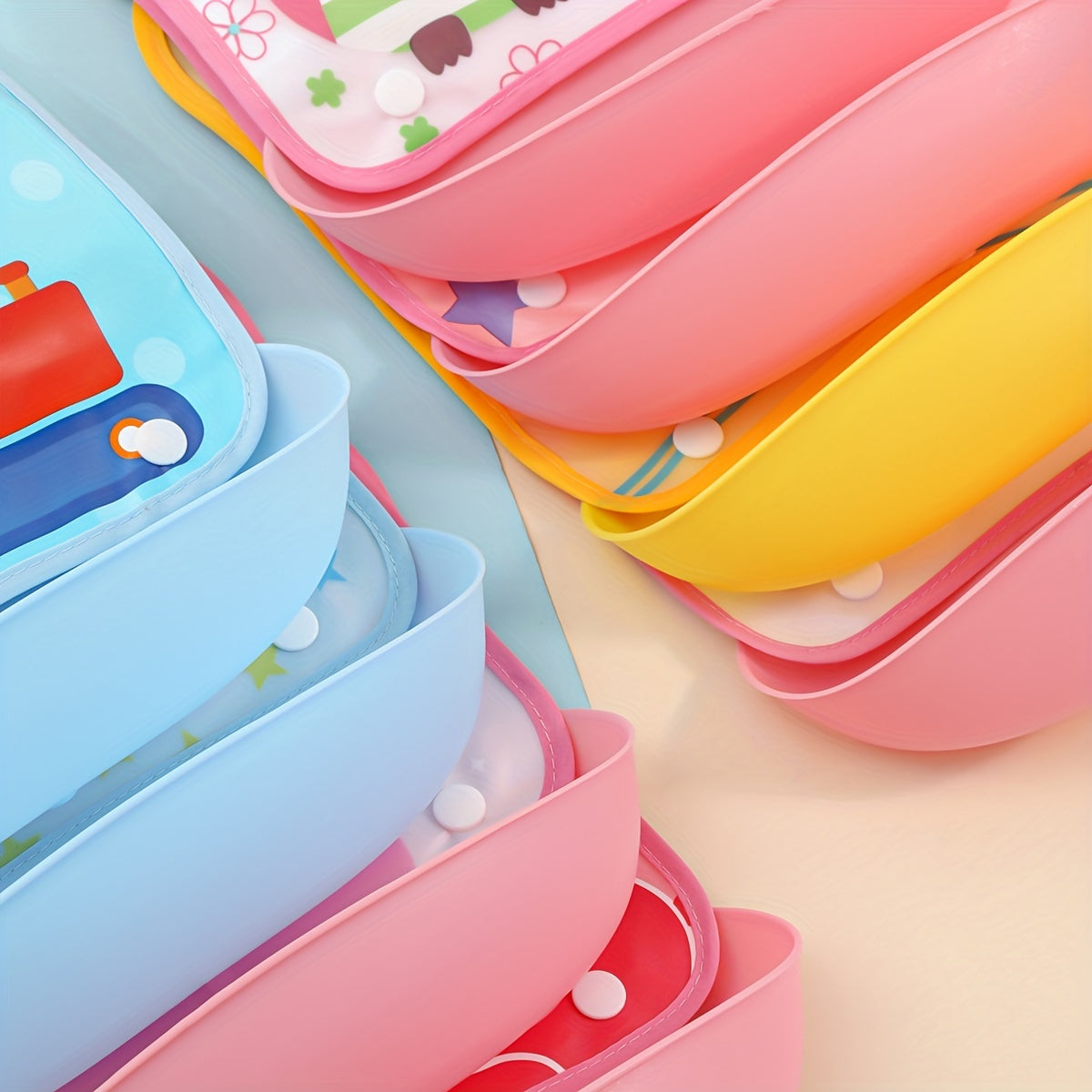 Kids Waterproof Cartoon Bib for Ages 0+ and 3+ in Mixed Colors with Easy Clean Detachable Design