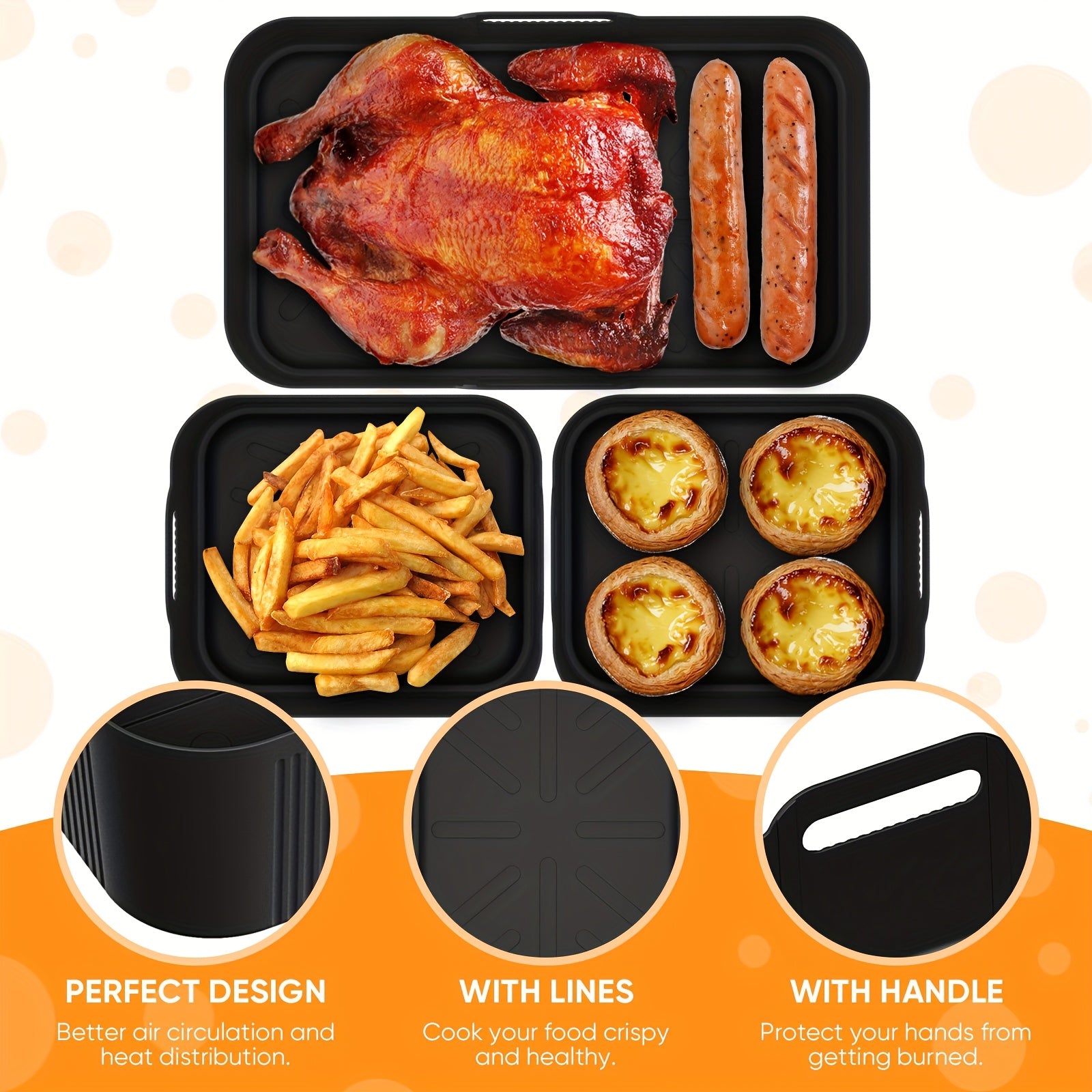 3 ta issiqlikka chidamli qayta ishlatiladigan silikon qoplamalar to'plami, havo fritözlari, pechlar va bug'li idishlar uchun