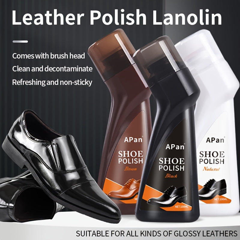 Faux Leather Shoe Polish Liquid with Brush Applicator for Glossy Shoes