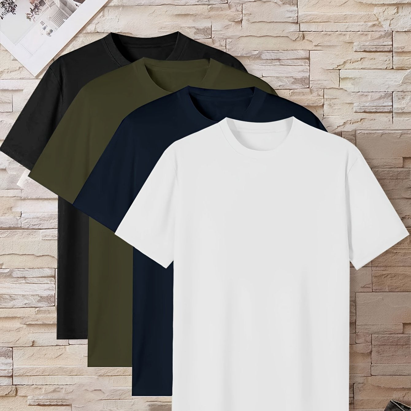 Men's Short Sleeve T-Shirts Pack of 4 Solid Colors Casual Polyester Summer Crew Neck