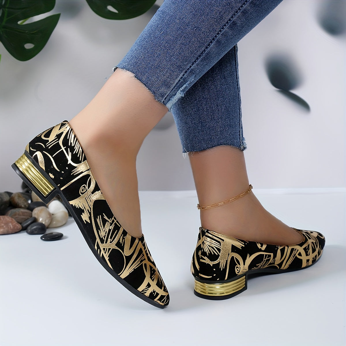 Women's Fabric Pointed Toe Block Heel Shoes All-Season Low Heel