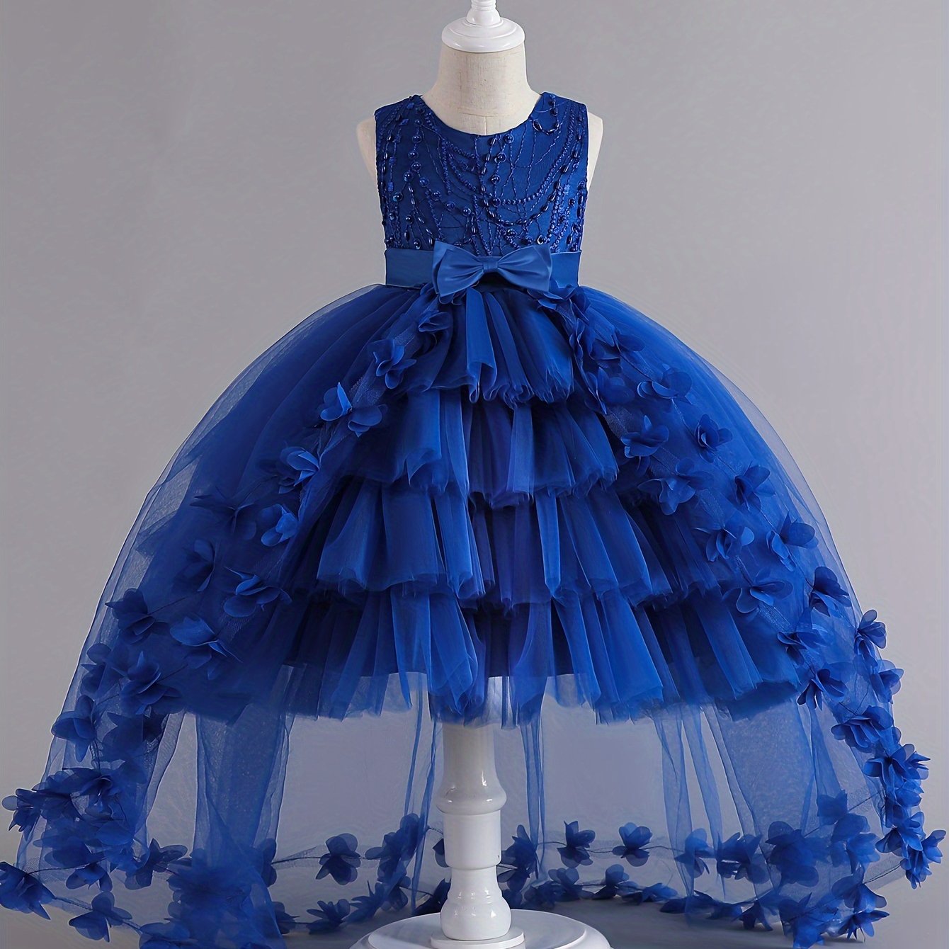 Girls' Sleeveless Princess Dress with Floral Embroidery Tulle Skirt for Pageants Weddings and Formal Events