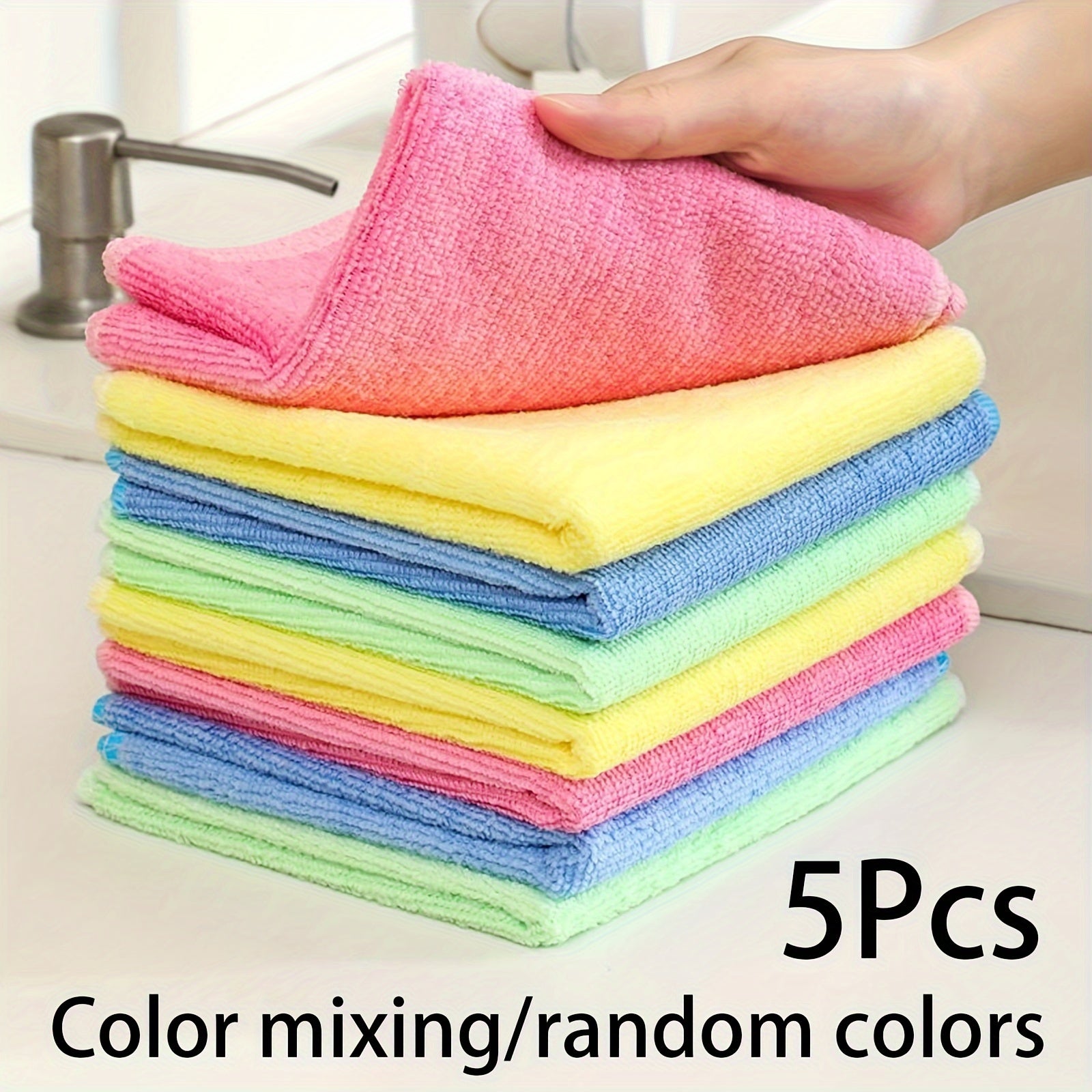 Pack of 5/10 Microfiber Kitchen Towels Absorbent Reusable Cleaning Cloths