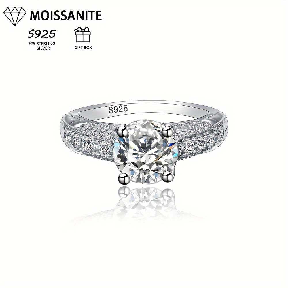 Sterling Silver Moissanite Ring 2ct Elegant Jewelry Gift Box Certificate