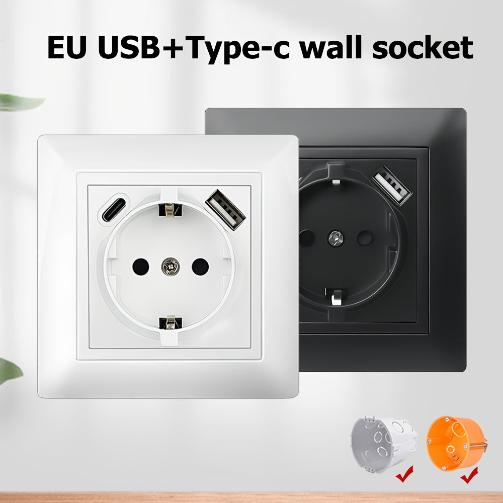EU Type-C USB Wall Socket Flame Retardant PC Panel 110V-250V 16A Standard Socket