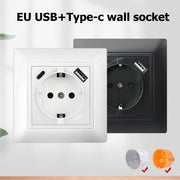 EU Type-C USB Wall Socket Flame Retardant PC Panel 110V-250V 16A Standard Socket