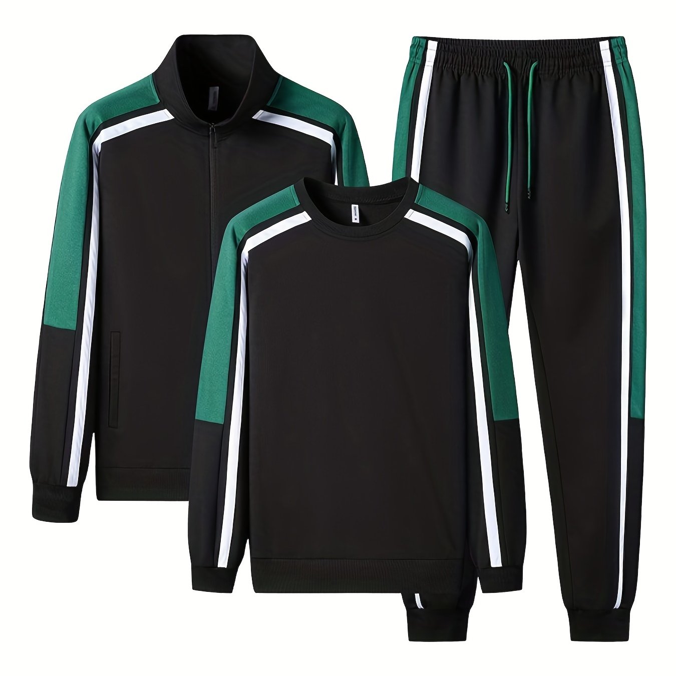 Men's Polyester 3-Piece Tracksuit Set for Gym Workout and Running