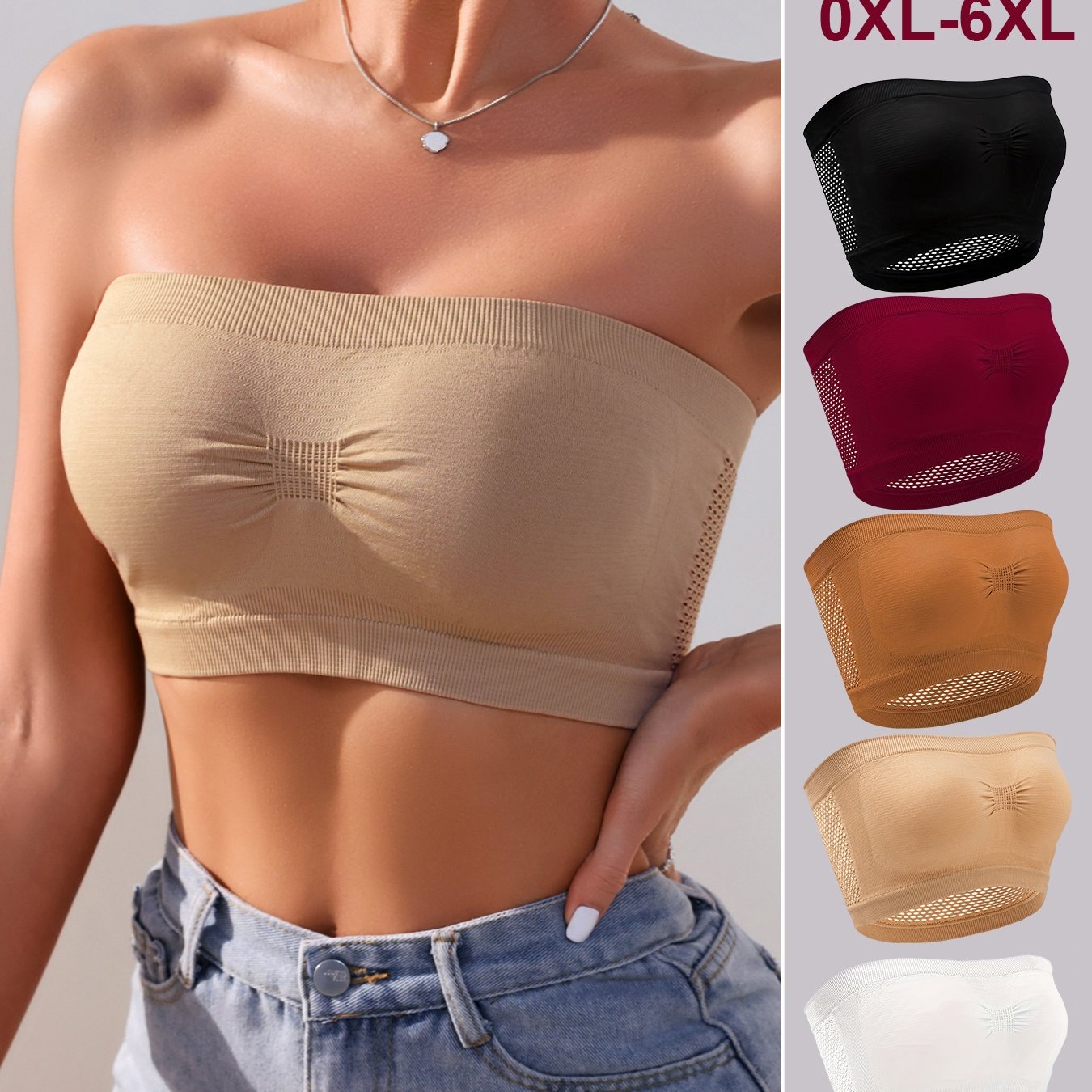 Women’s Seamless Breathable Mesh Tube Tops 5-Pack Solid Colors