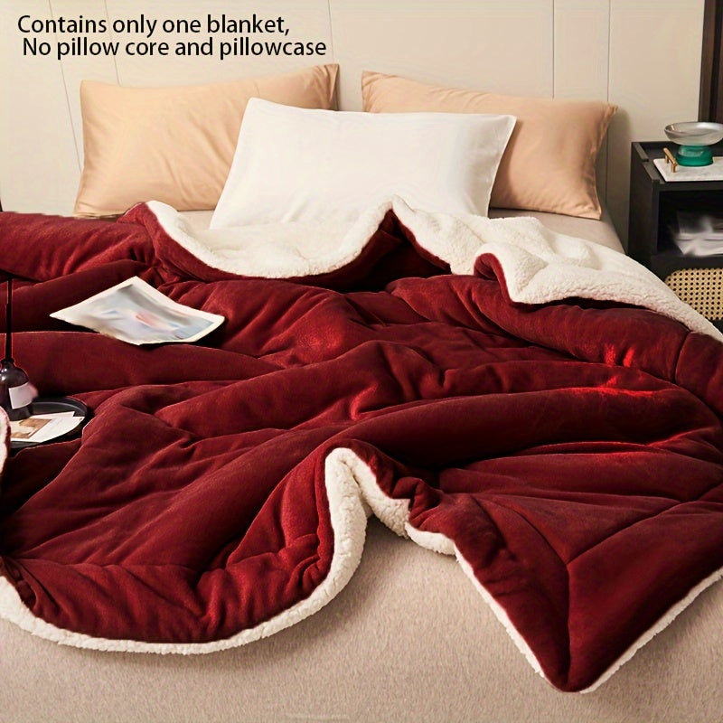 Wine Red Double Layer Milk Velvet Shearling Throw Blanket Cozy Soft Warm for Couch Bed Office