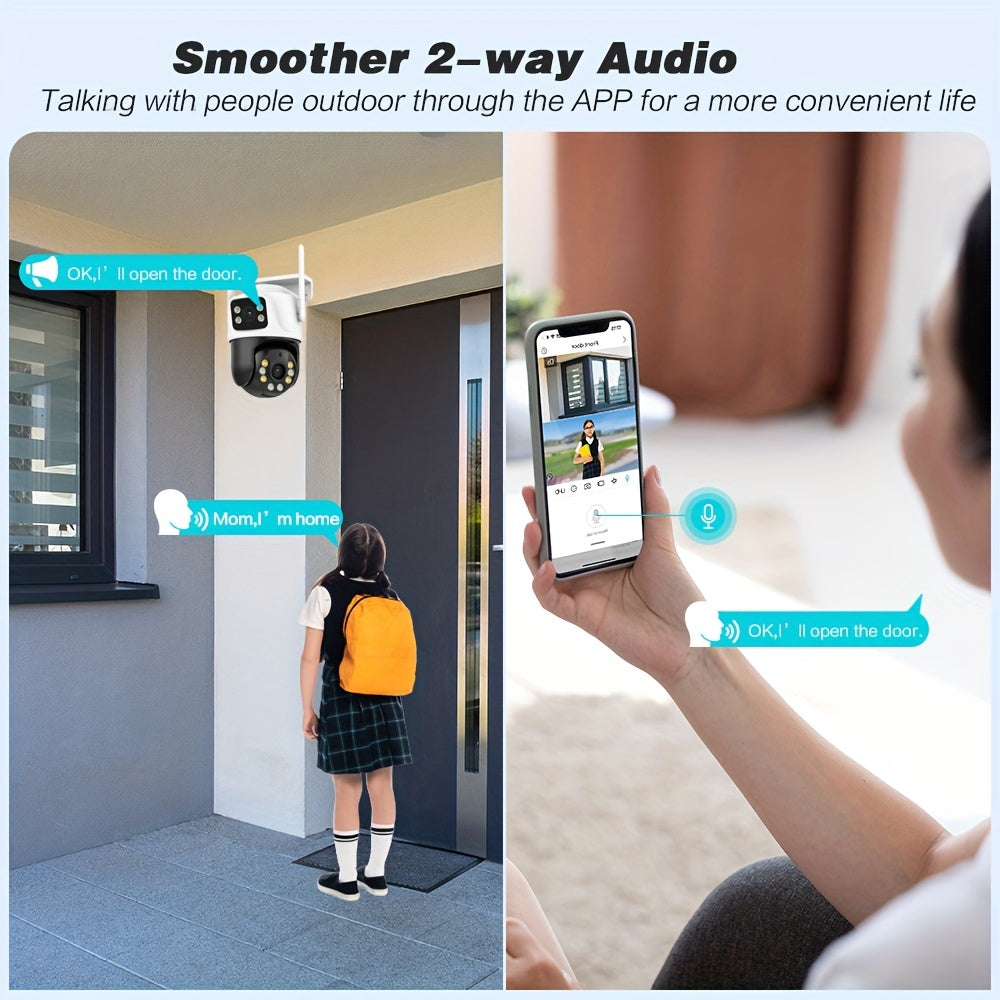 4K Dual-Lens WiFi Security Camera with Night Vision Motion Detection and Two-Way Audio