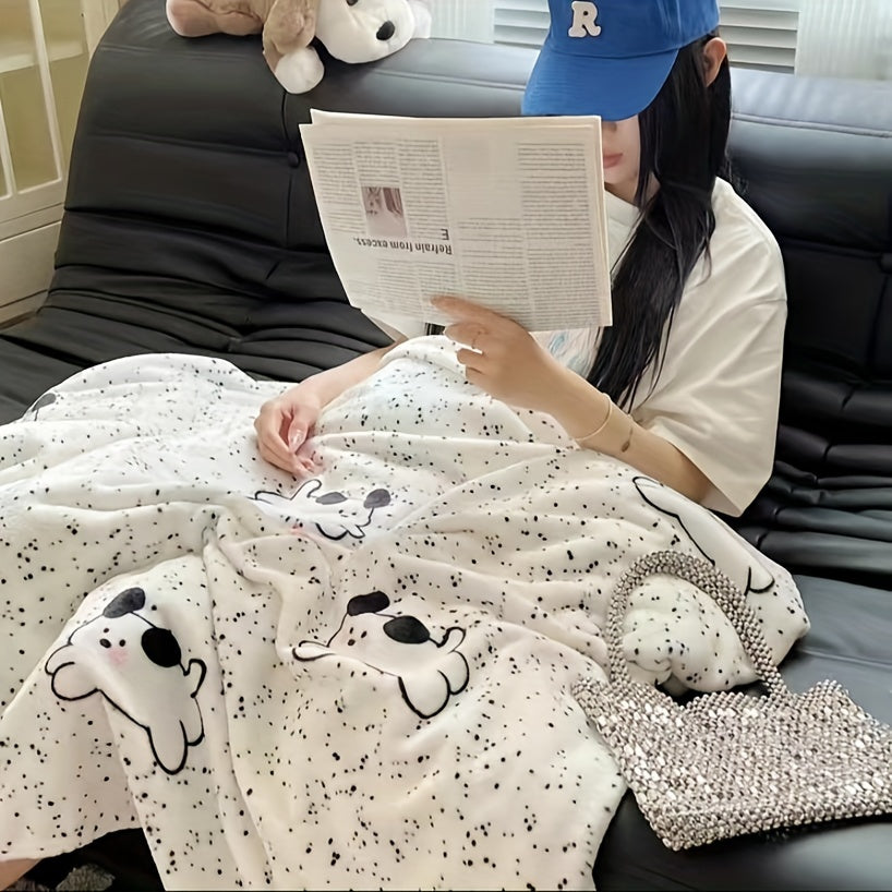 Fleece Throw Blanket with Bear and Puppy Prints Ultra-Soft Digital Polyester Lightweight for Sofa Bed or Office