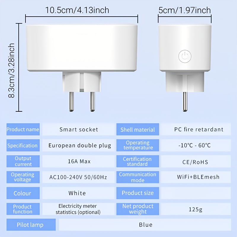 Enchufe inteligente WiFi dual con control por voz y monitorización de energía 16A compatible con Alexa Google
