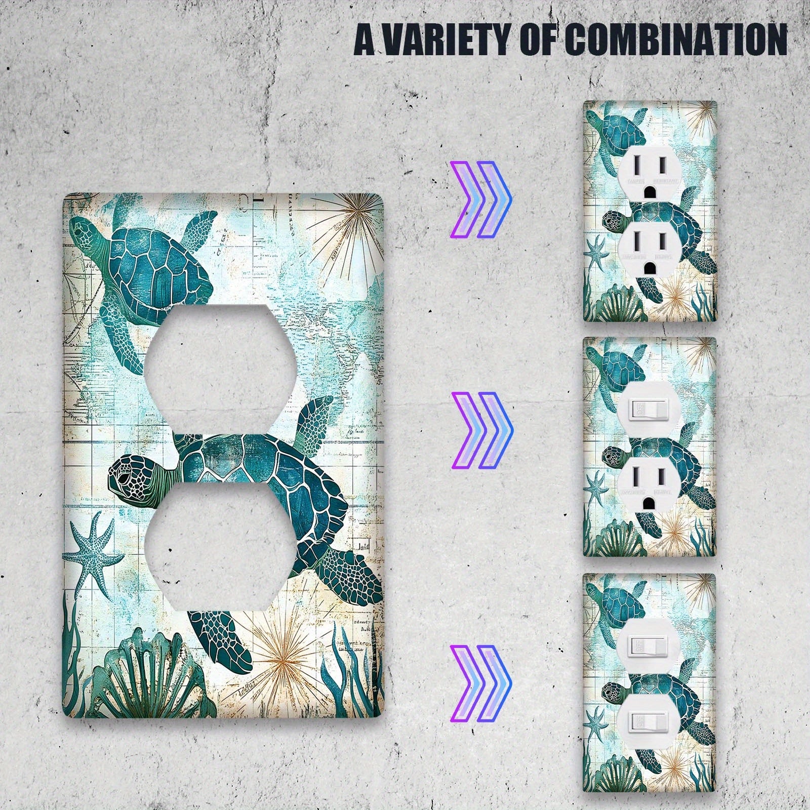 Sea Turtle and Octopus Decorative Light Switch Cover for Bathroom Bedroom Decor