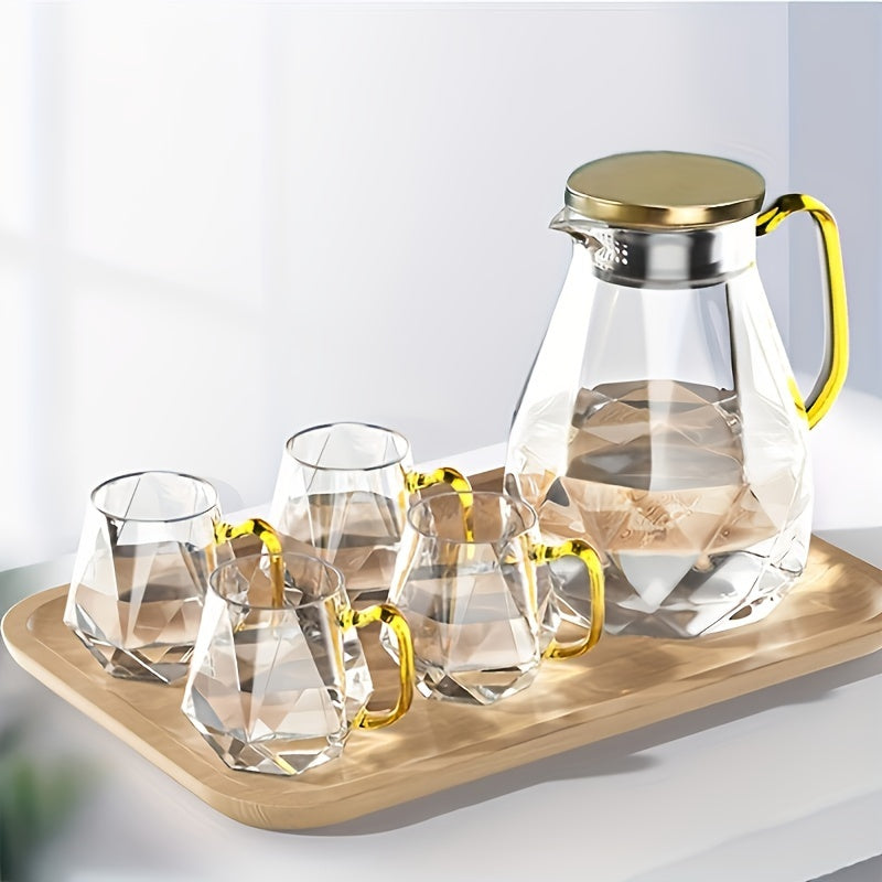 1800ml Large Capacity Cold Water Kettle Set with 4 Glass Water Cups and Diamond Teapot