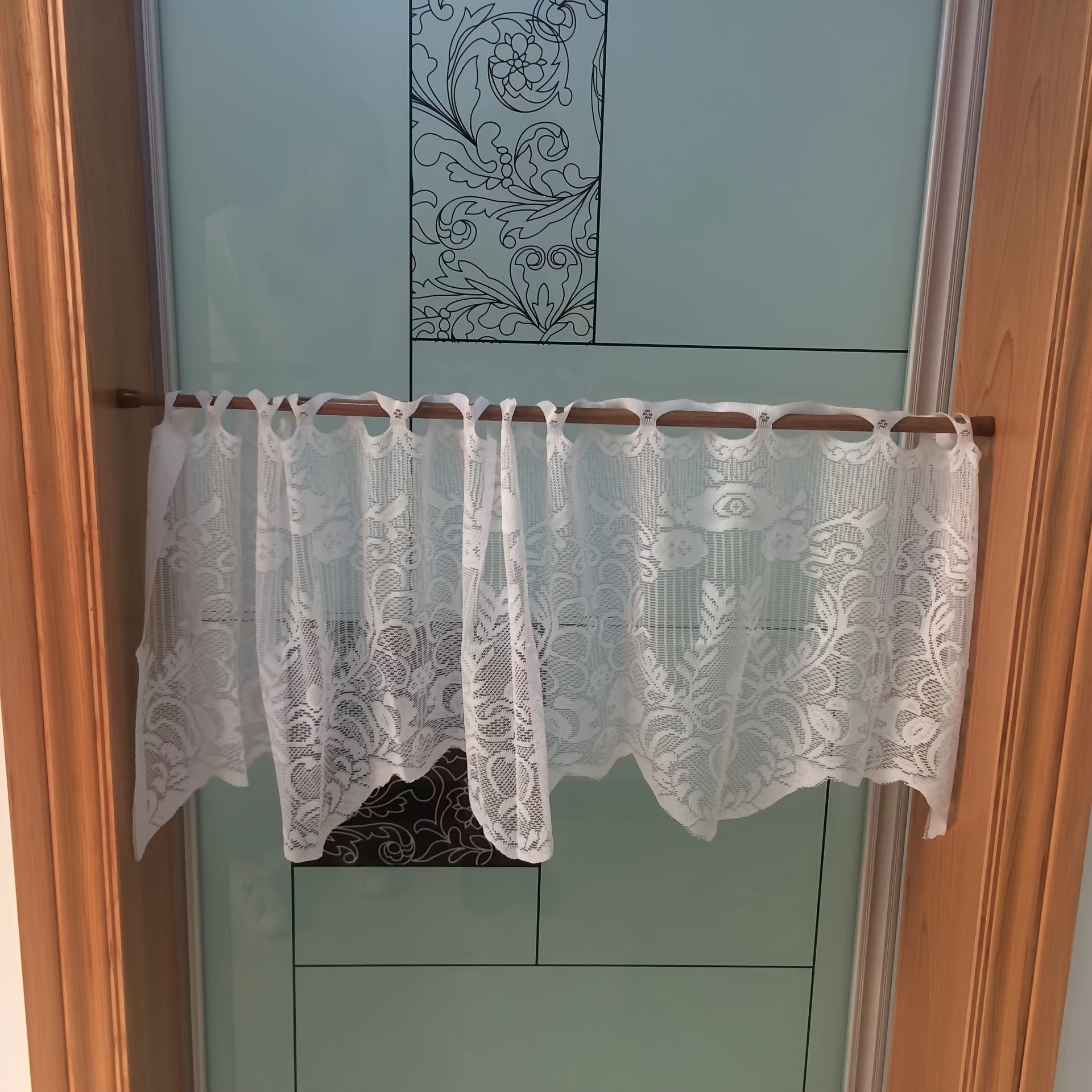 Telescopic Curtain Rod with Spring for Shower Curtains and Clothes Hanging Black White Wood Grain