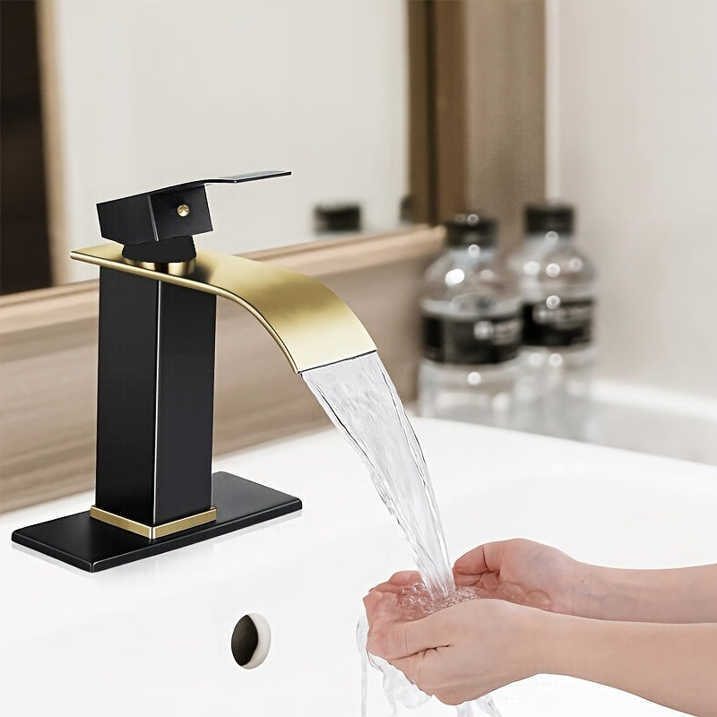 Black and Gold Stainless Steel Bathroom Faucet Single Handle Waterfall Sink Mixer with Ceramic Valve