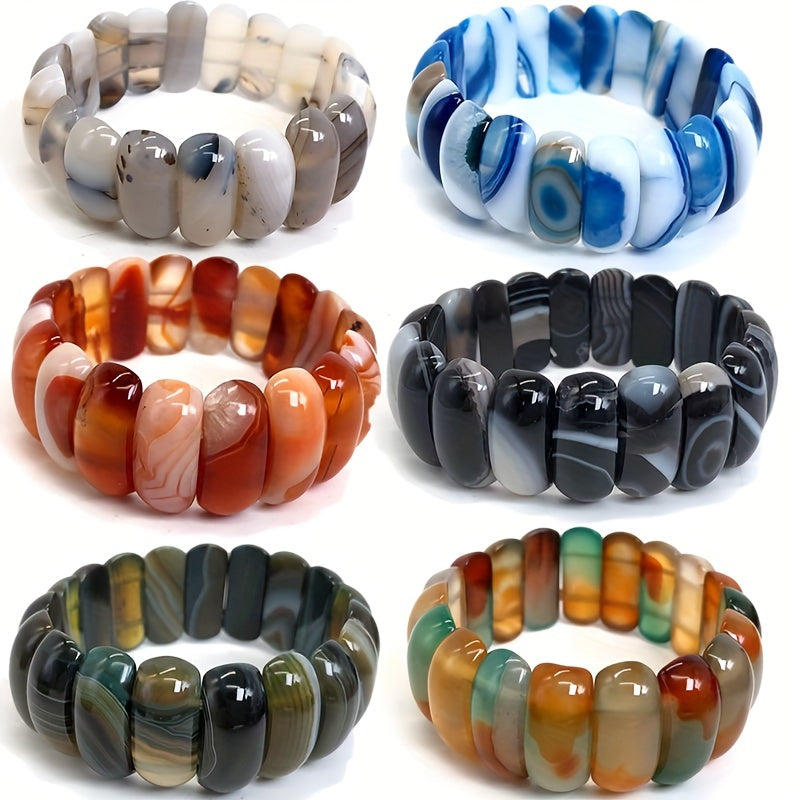 Colorful Striped Botswana Agate Beaded Bracelet 10x25mm Natural Agate Jewelry for Daily Wear