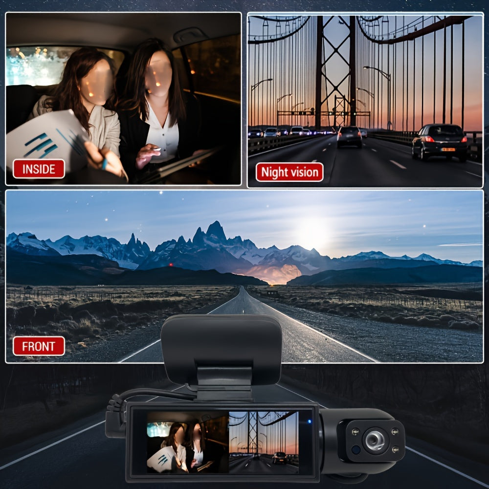 Upgraded Dual-Lens Dash Cam with 64GB Card Night Vision Loop Recording LCD Screen