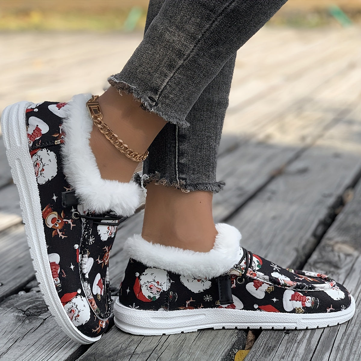 Women’s Festive Santa Snowman Print Casual Shoes Lightweight Fabric Non-Slip