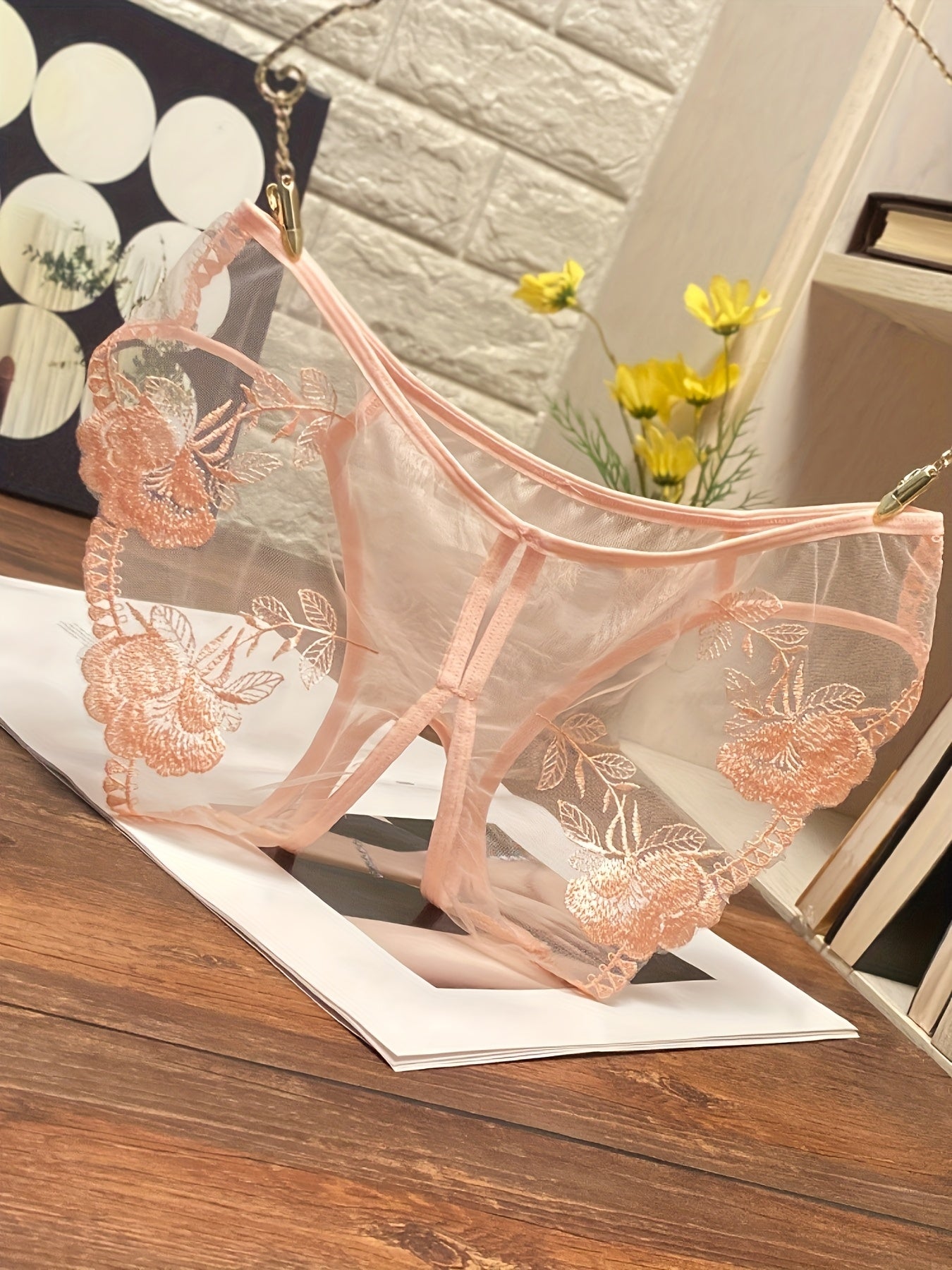 Women's Erotic Lingerie Lace Embroidery Mesh Triangle Underwear