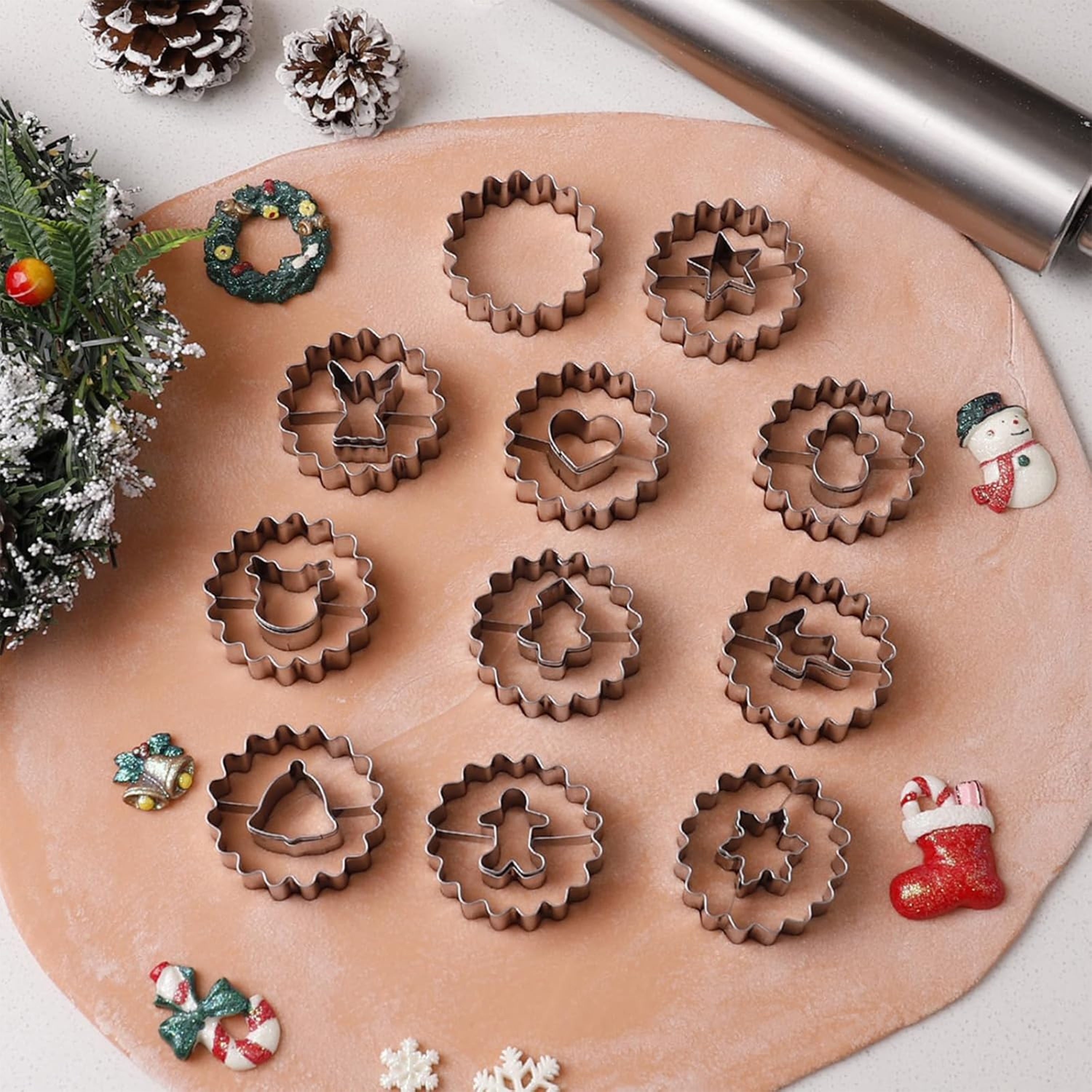 Stainless Steel Cookie Cutter Set Heart and Scalloped Edge Sandwich Molds for Baking 5cm