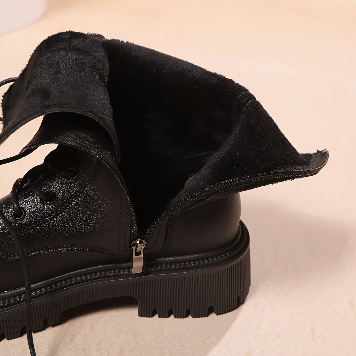 Women's Mid-Calf Thick-Sole Hiking Boots Black Winter Slip-Resistant Weatherproof