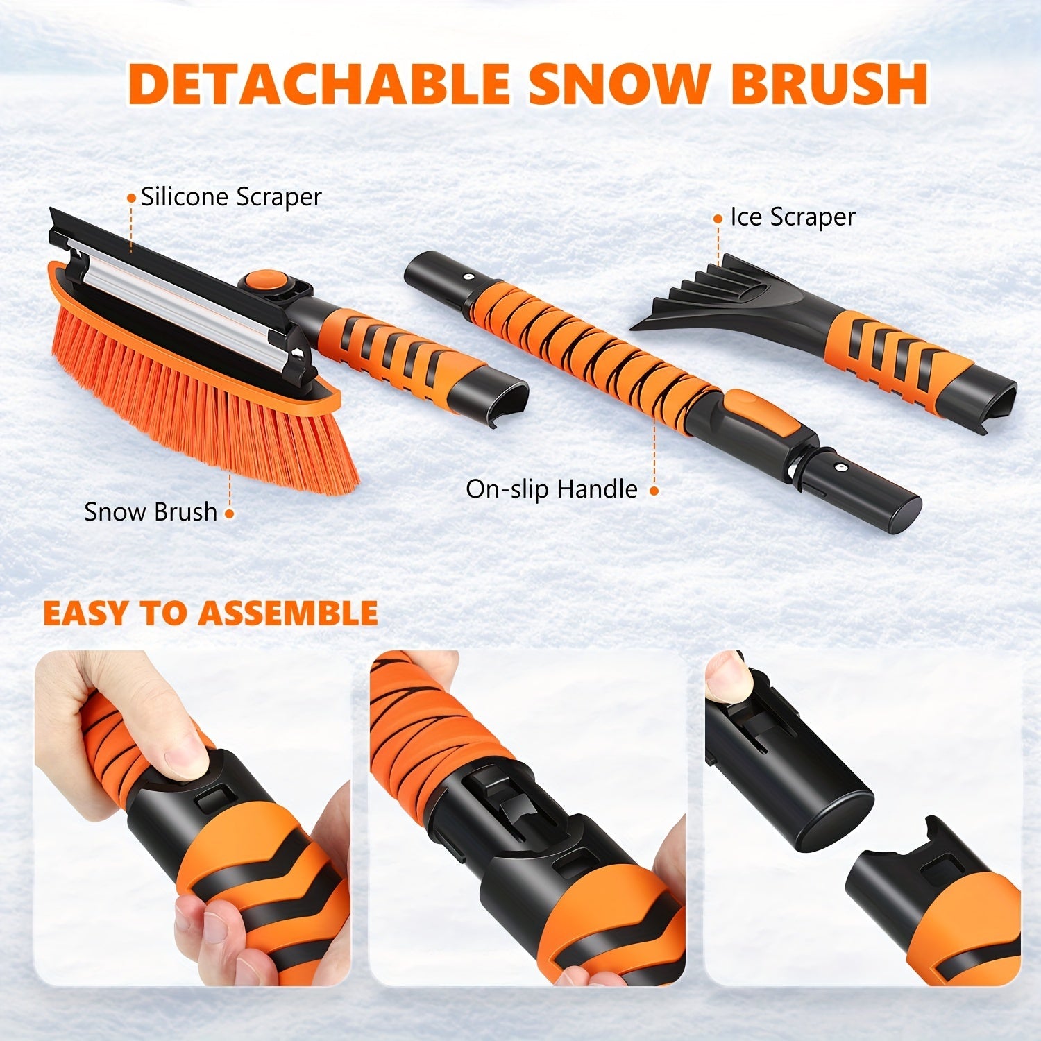 Winter Snow Broom and Ice Scraper Set with Extendable Shovel and Gloves