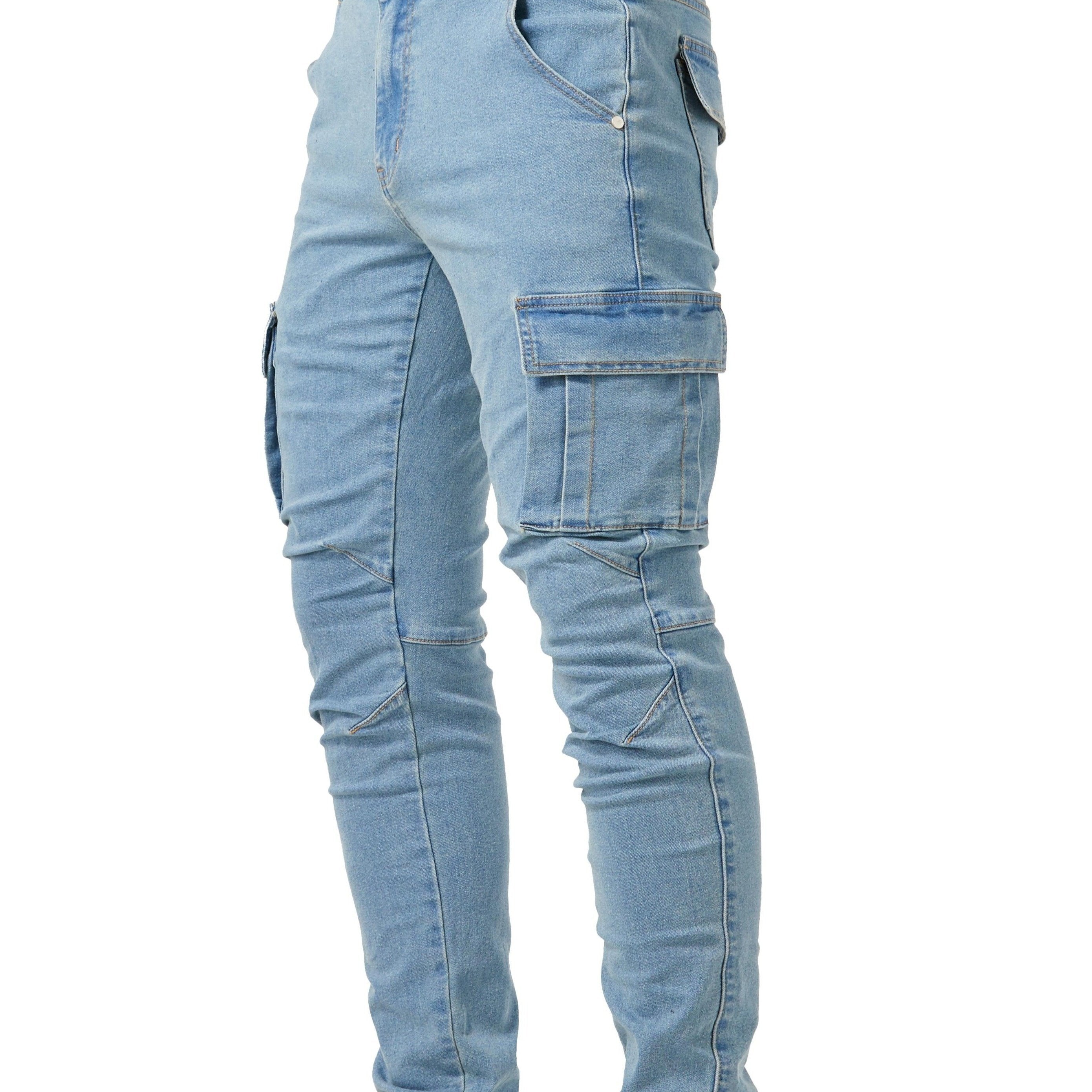 Men's Slim Jeans High Stretch Denim Solid Color Washed Skinny Fit Regular Length