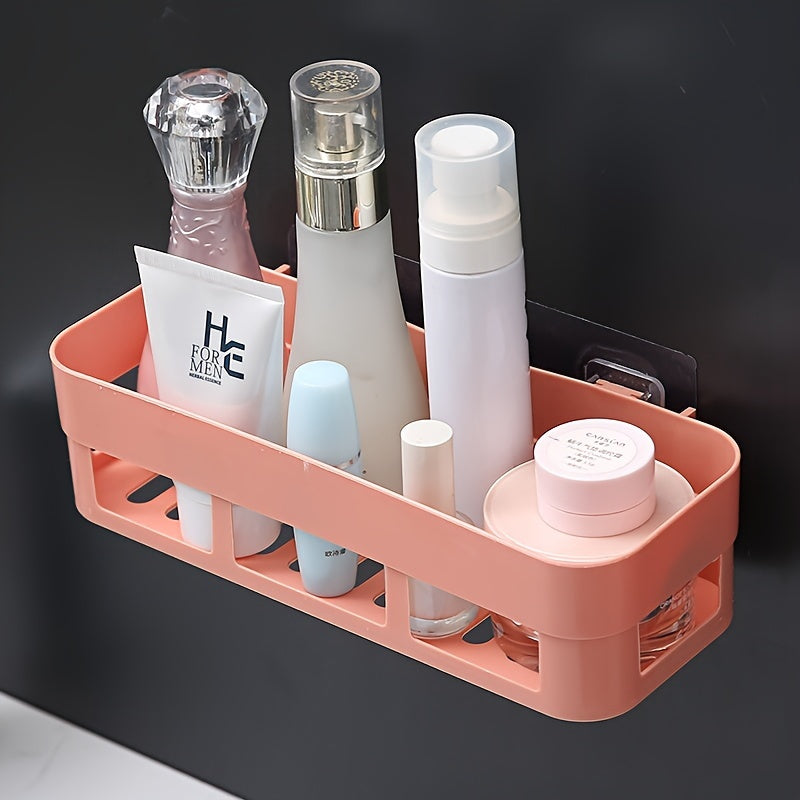 Durable Plastic Bathroom Shelf Wall Mount Self-Adhesive Storage Organizer