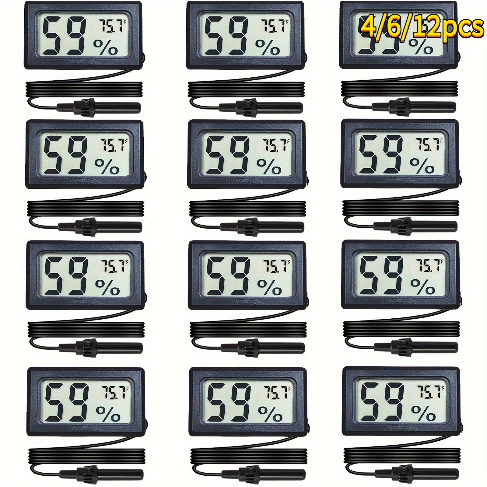 4/6/12 dona Mini raqamli higrometr termometr prob bilan, yirtqichlar inkubator uchun