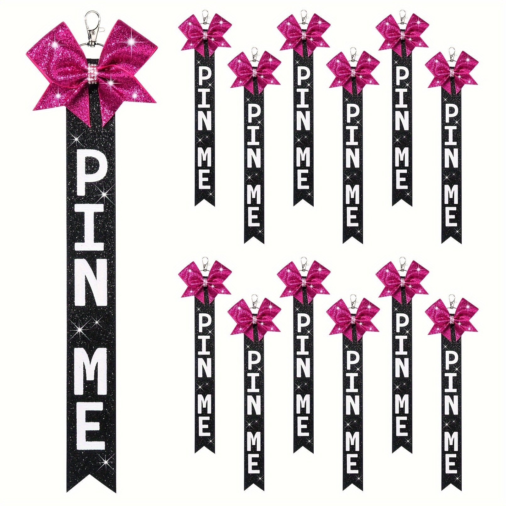 12 Sparkly Cheerleader Bow Keychains Rhinestones Glitter Ribbon for Backpacks Bags Keys