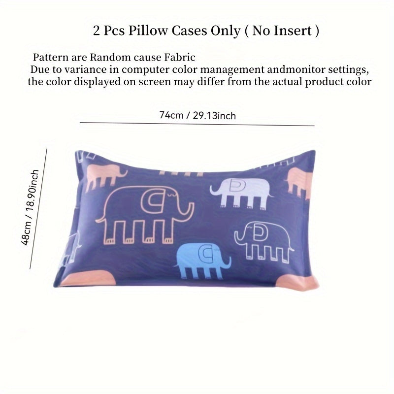 Elephant Print Satin Pillowcases Standard Size Cozy Envelope Closure