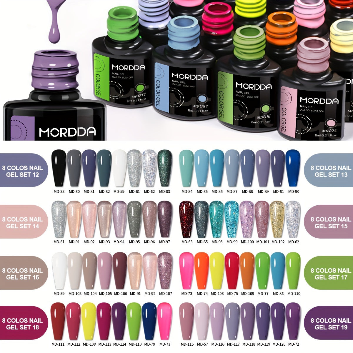 8Pcs Nail Polish Set Color Gel Glitter UV LED Manicure Kit Autumn Winter 2024