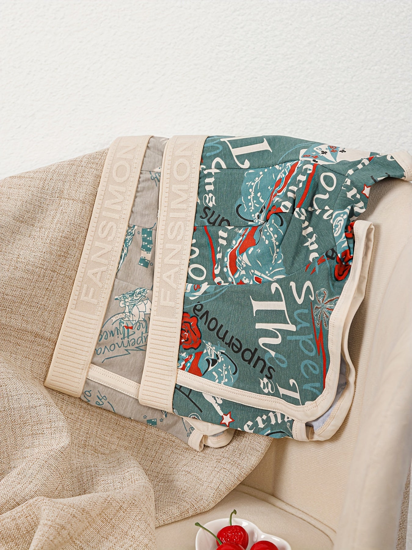 Men's Breathable Cotton Boxer Briefs Pack of 3 Geometric Pattern Comfortable Loose Fit