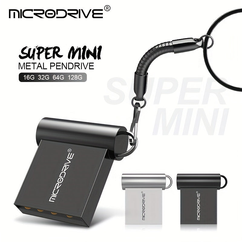 MICRODRIVE Super Mini Metal USB 2.0 Flesh Drayv Kalit zanjiri bilan - 16GB, 32GB, 64GB da mavjud