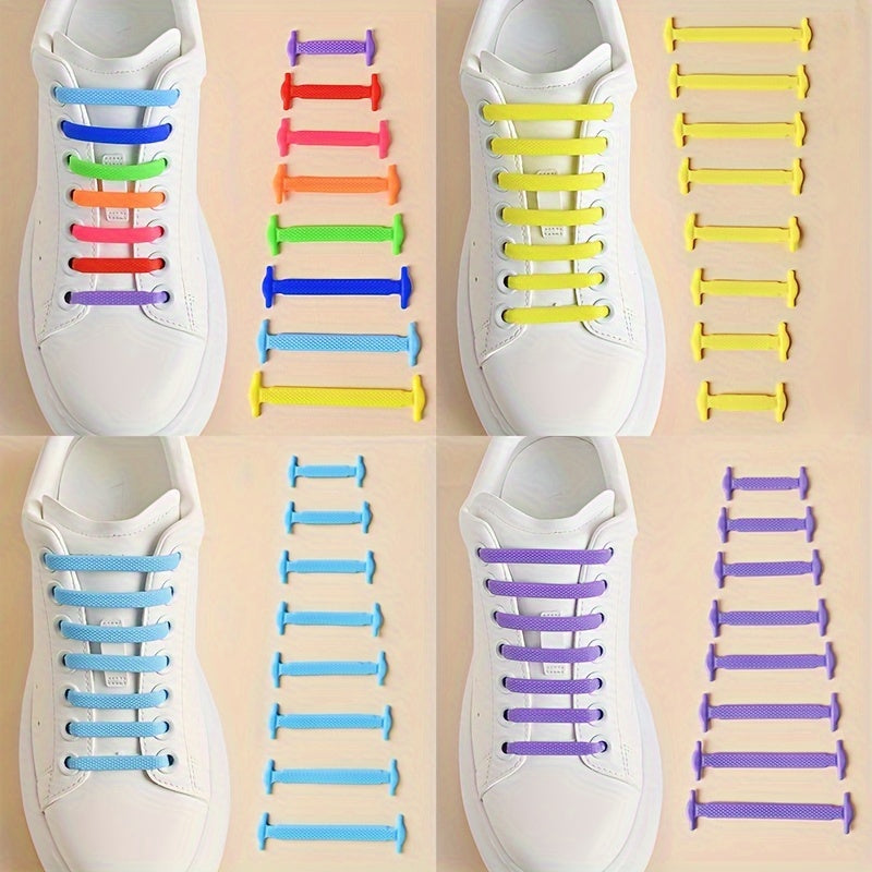 Unisex Stretchy Silicone Lazy No Tie Shoe Laces Flat Elastic Shoe Ties 16 Pack