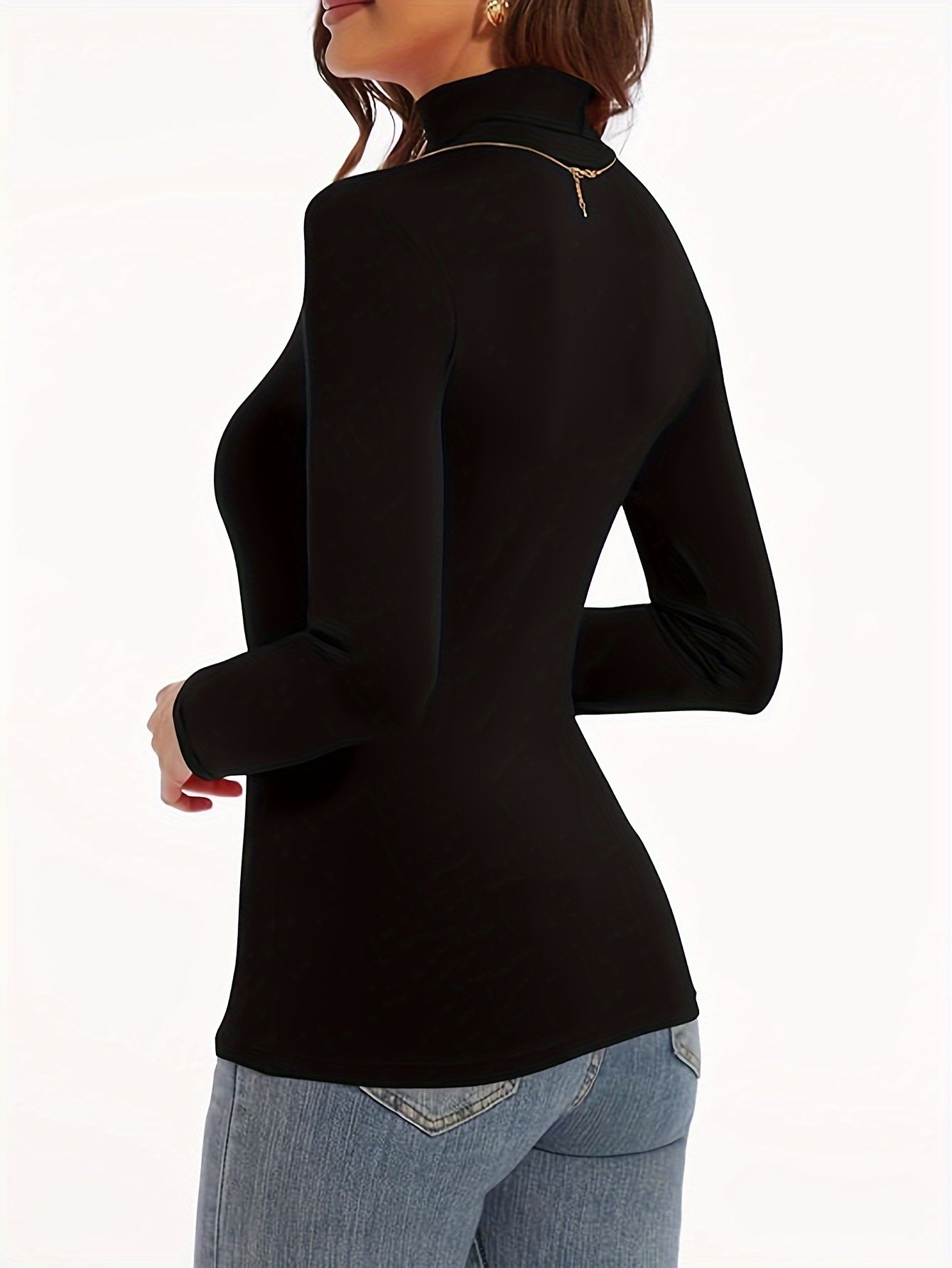 Plus Size Women's Thermal Long Sleeve T-Shirt Fleece-Lined Fall Winter Black